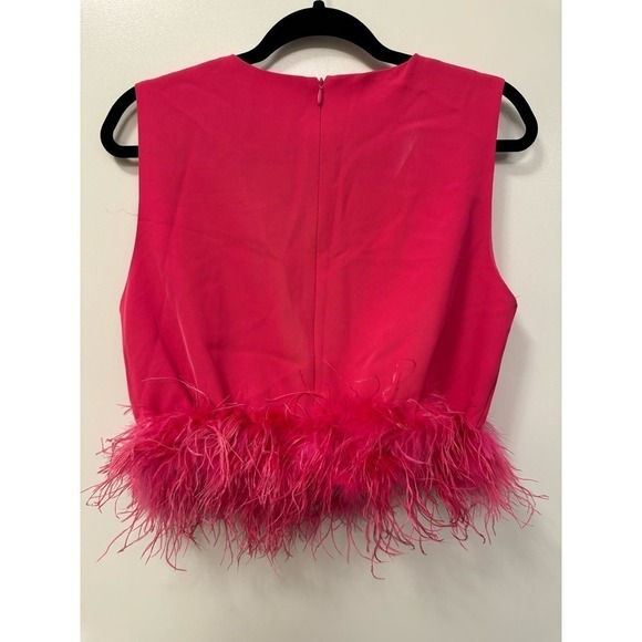 La' Rose Hot Pink Feather Hem Trim Sleeveless Top Size Large NWOT - Picture 4 of 6